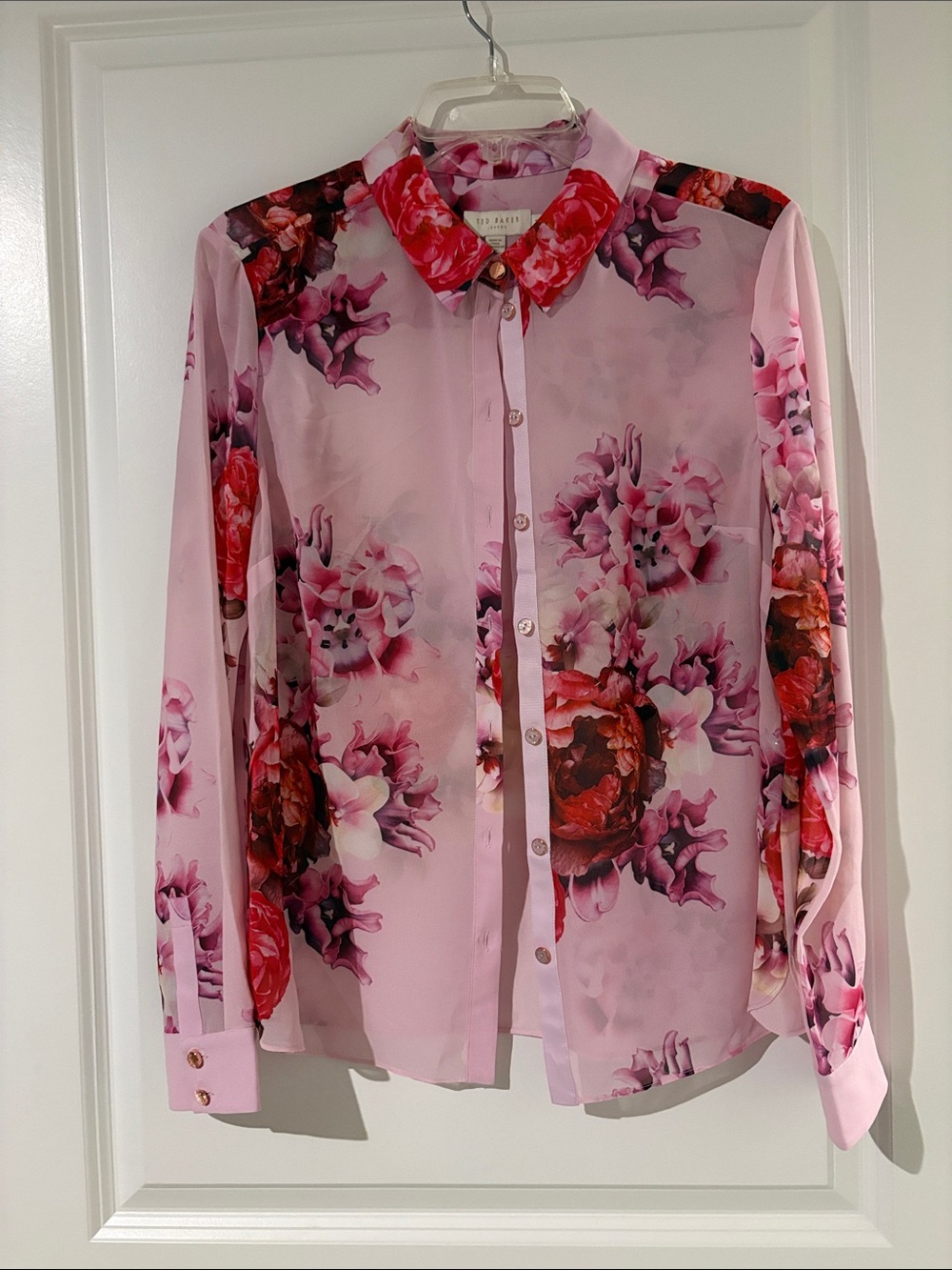 Ted Baker Pink Sheer Floral Button-Down Shirt